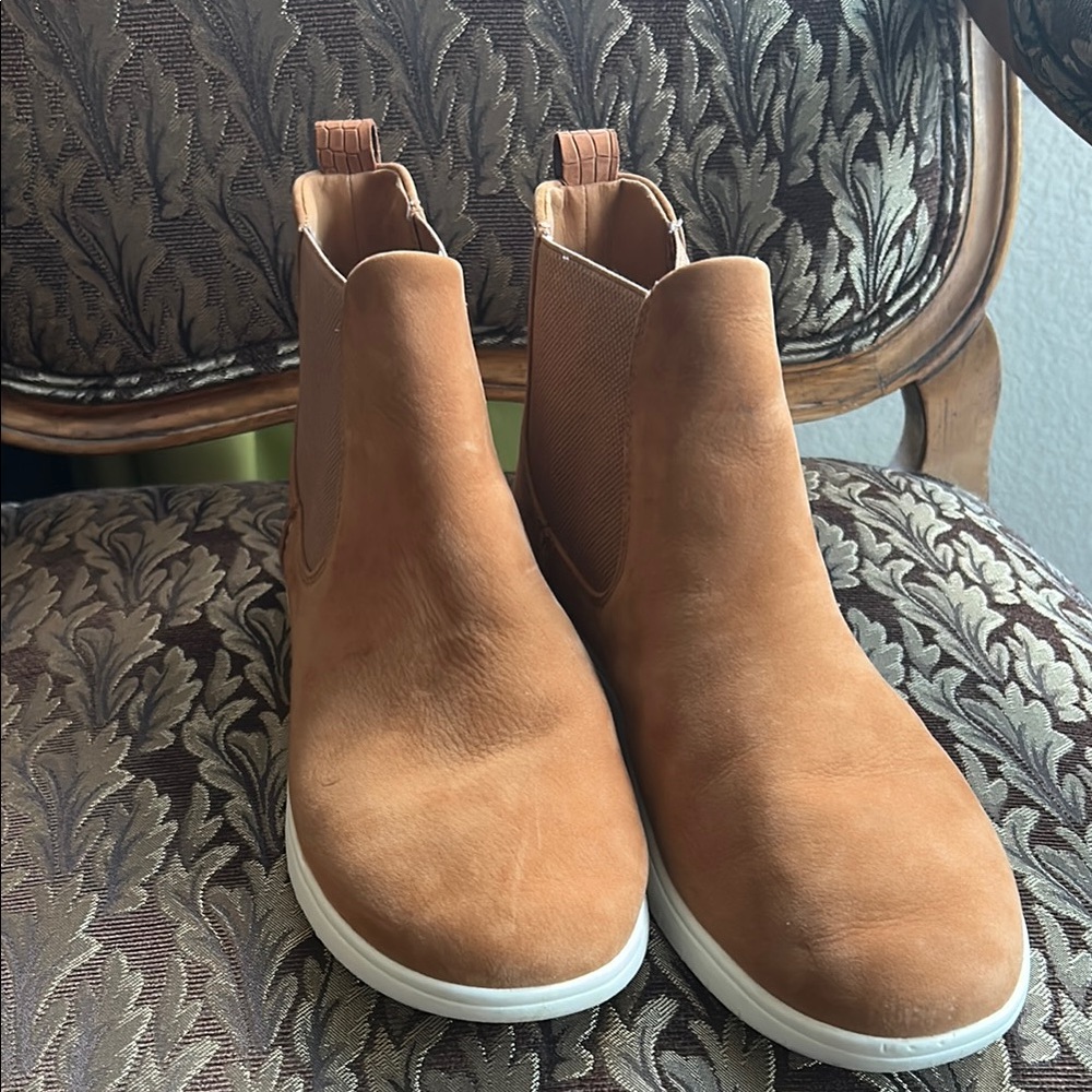 Sperry Tan Ankle Boots with White Soles